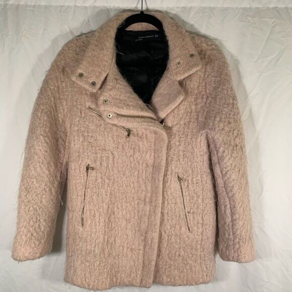 Zara Jackets & Blazers - Zara Women Coat Women’s XS Pink Fuzzy Full Zip Pockets Collared